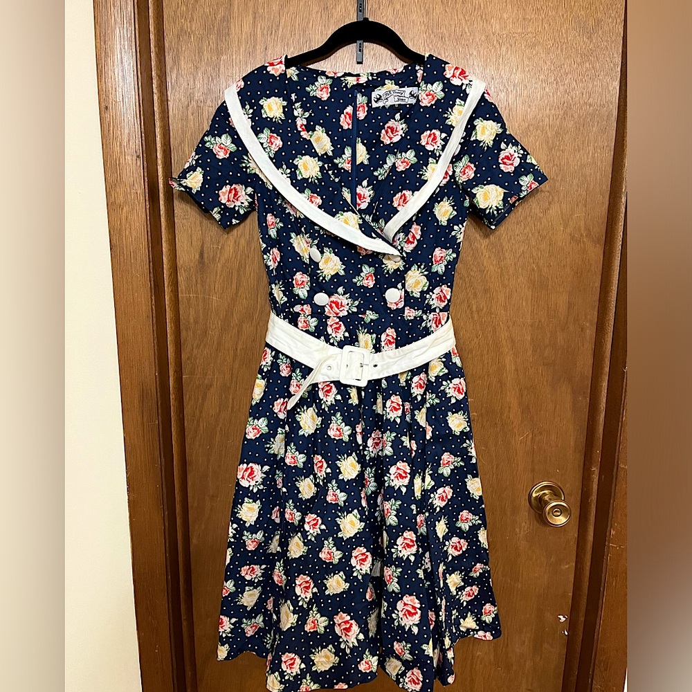 Hell Bunny Sailor Dress in Navy Blue Floral